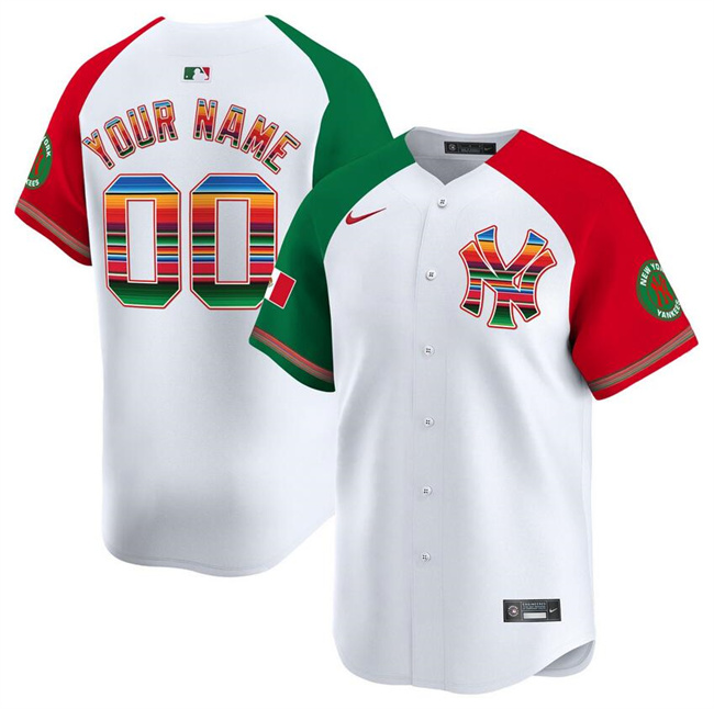 Men's New York Yankees Customized White/Red/Green Mexico Vapor Premier Limited Stitched Baseball Jersey